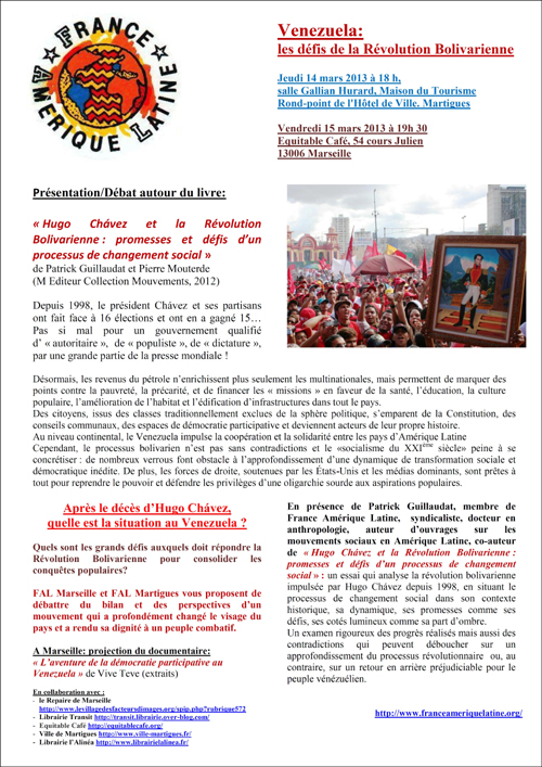 FAL Marseille et FAL Martigues : Venezuela : les défis de la Révolution Bolivarienne