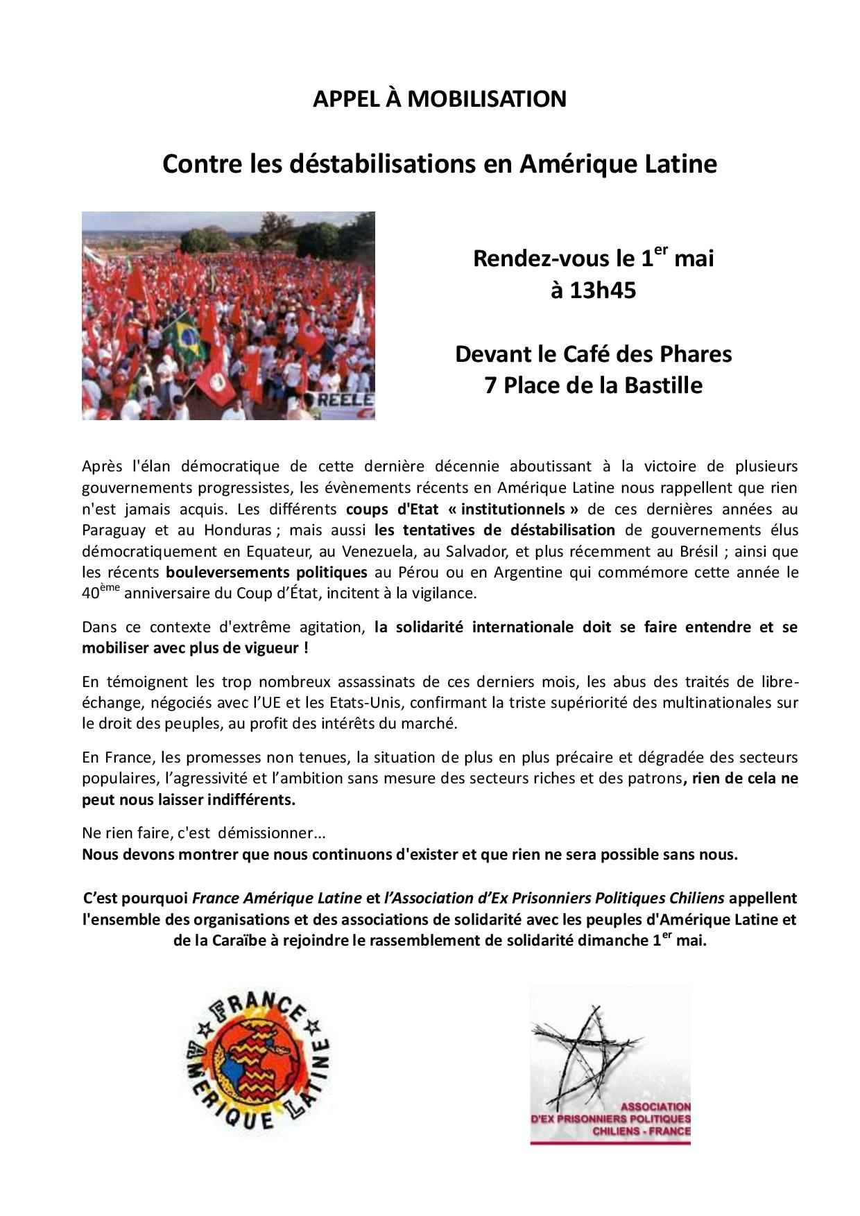 Appel à mobilisation du 1er mai : Contre les déstabilisations en Amérique Latine