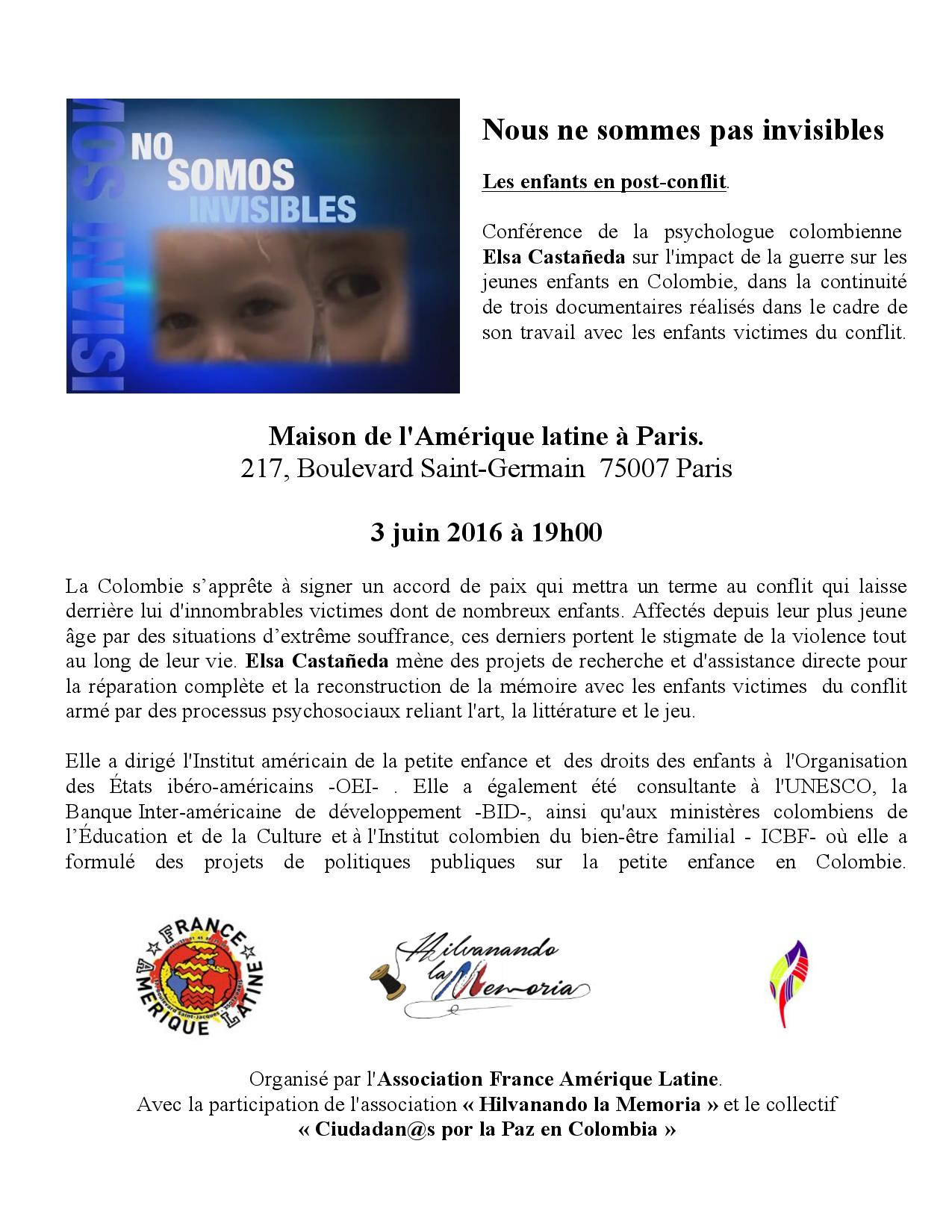 Conférence 3 juin à 19h – Les enfants en Colombie post-conflit : nous ne sommes pas invisibles