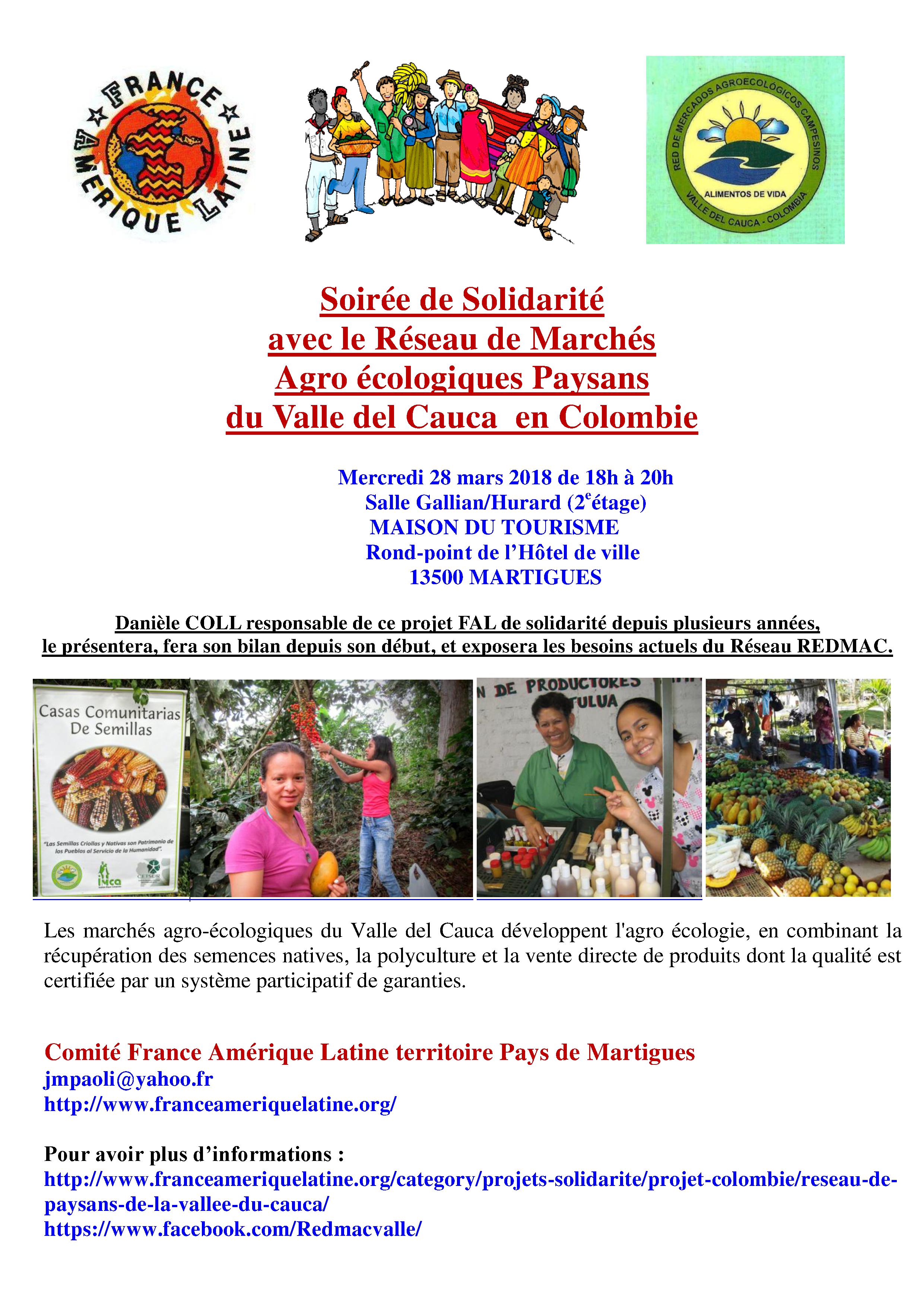 Soirée de Solidarité  avec le Réseau de marchés agro-écologiques paysans  du Valle del Cauca  en Colombie à Martigues
