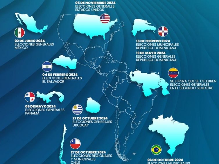 Six pays d’Amérique latine se rendront aux urnes en 2024 (Espaces Latinos / France 24 / fr.esp.)
